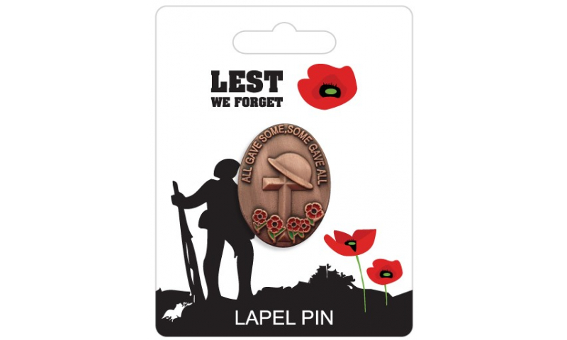 Remembrance Poppy Lapel Pin - Helmet & Cross Some Gave All Design