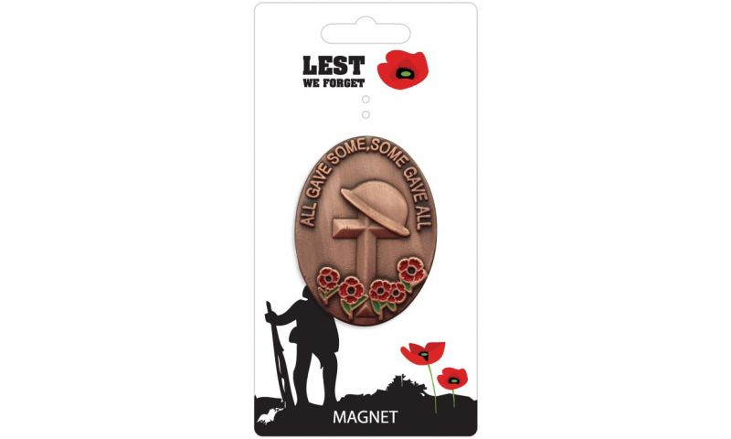 Remembrance Poppy Magnet - Helmet & Cross Some Gave All Design